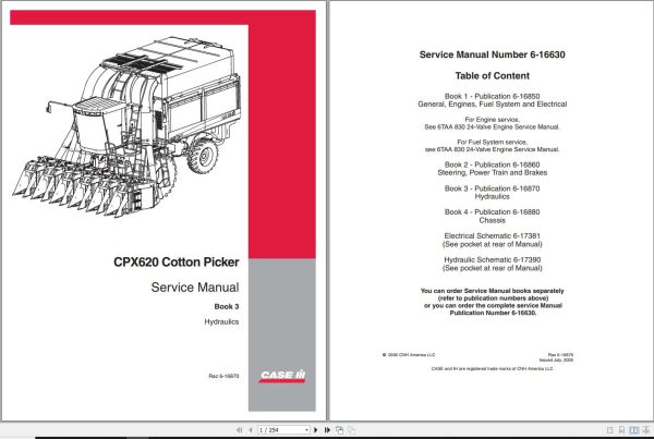 Case IH Cotton Picker CPX620 Service Manual Book Hydraulic Rac 6 16870 1