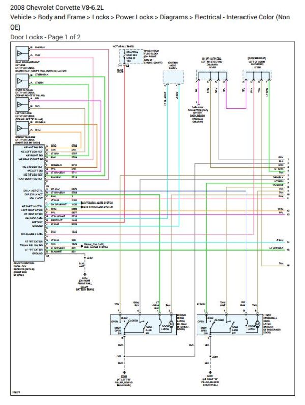 Chevrolet Corvette V8 6.2L Electrical Wiring Diagram 2008 2