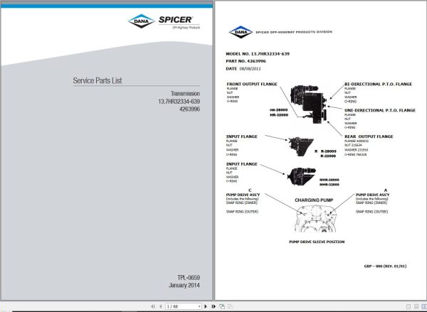 Dana Spicer Transmission 13.7HR32334 639 Service Parts Manual 4263996 151b213dc68064a31