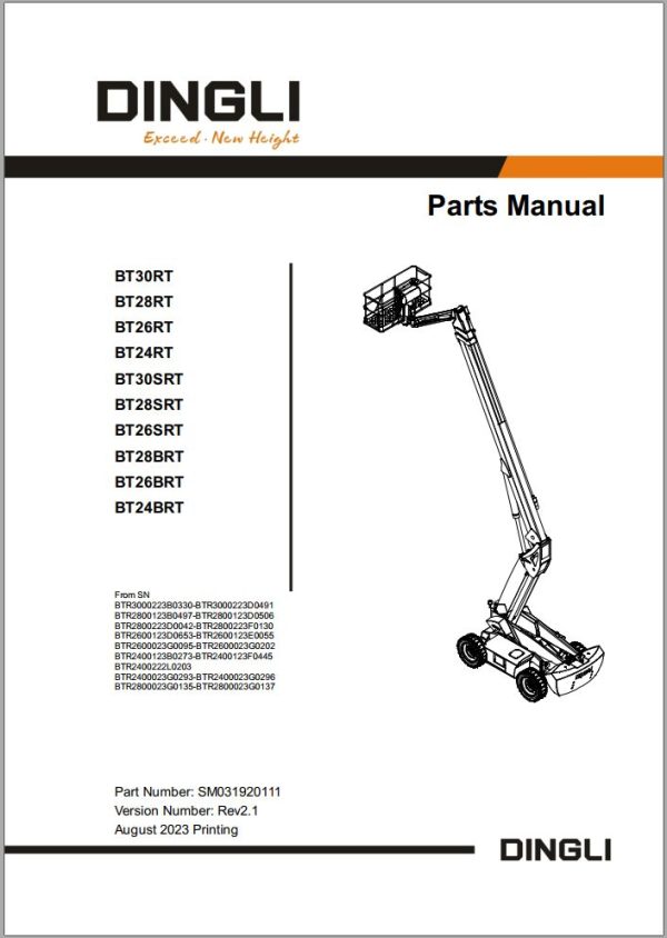 Dingli Machinery Boom Lifts and Scissor Lifts Series Spare Parts Catalog PDF 1