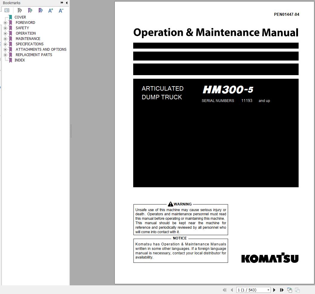 Komatsu Articulated Dump Truck HM300 5 Operation Maintenance Manual PEN01447 04