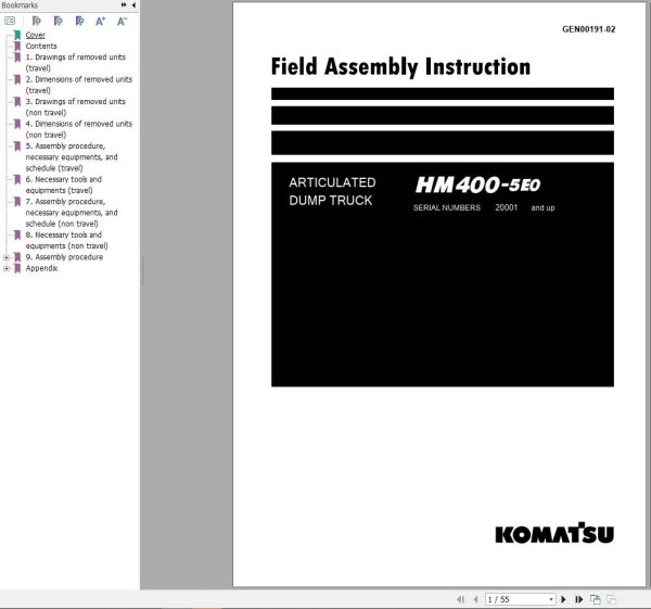 Komatsu Articulated Dump Truck HM400 5E0 Field Assembly Instruction GEN00191 02