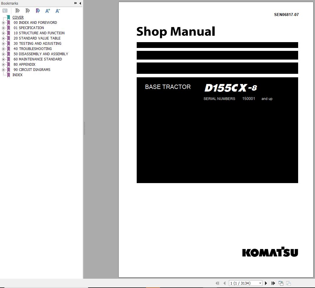 Komatsu Base Tractor D155CX 8 Shop Manual SEN06817 07