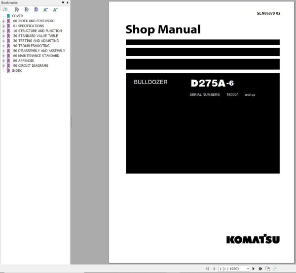 Komatsu Bulldozer D275A 6 Shop Manual SEN06879 02