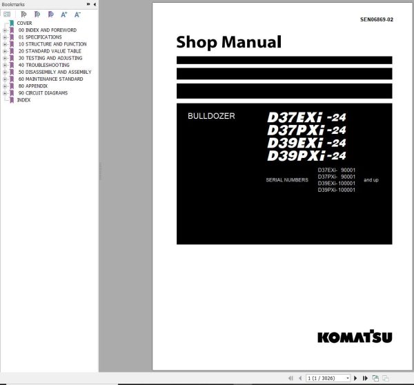 Komatsu Bulldozer D37EXi 24 D37PXi 24 D39EXi 24 D39PXi 24 Shop Manual SEN06869 02