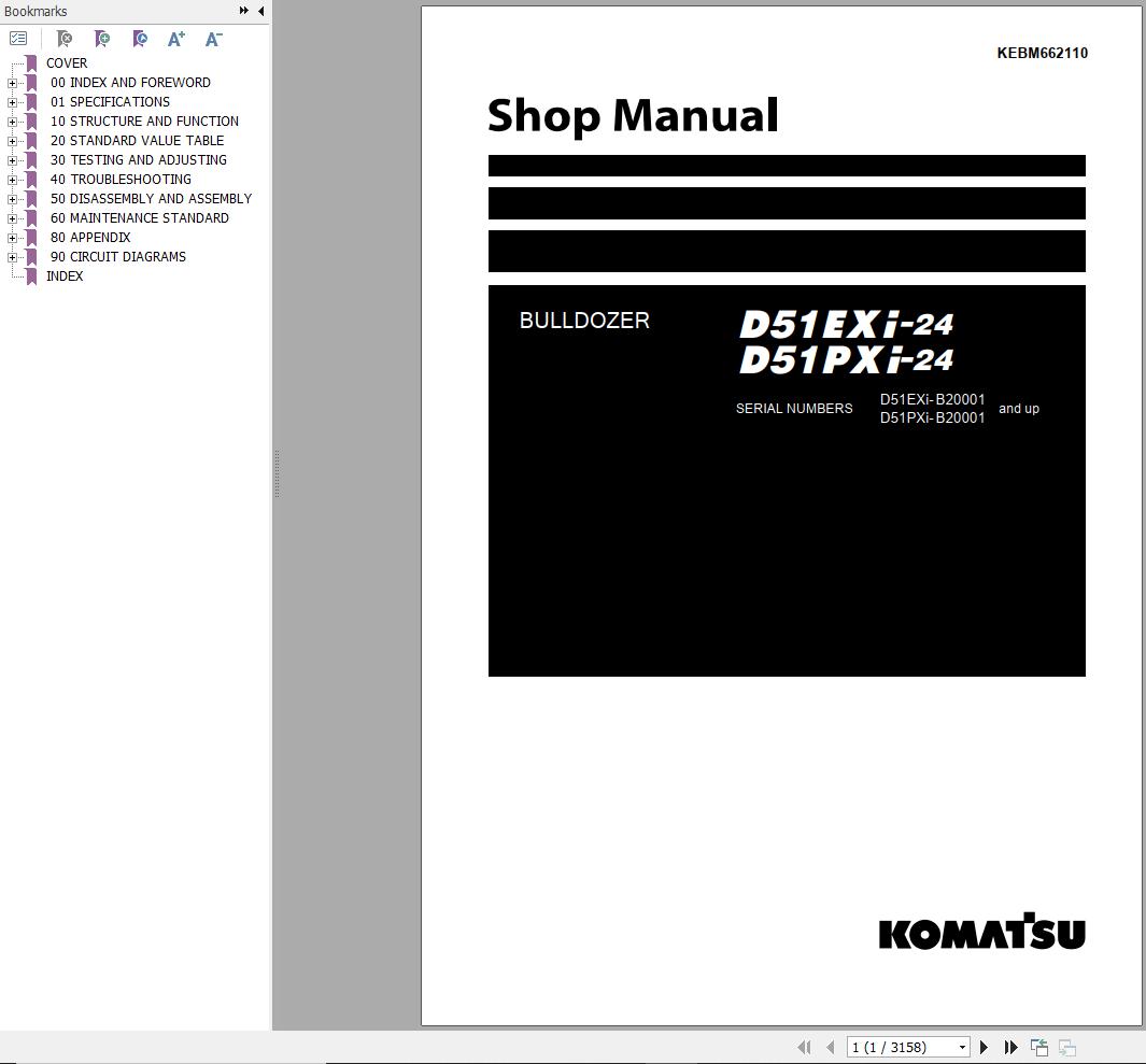 Komatsu Bulldozer D51EXi 24 D51PXi 24 Shop Manual