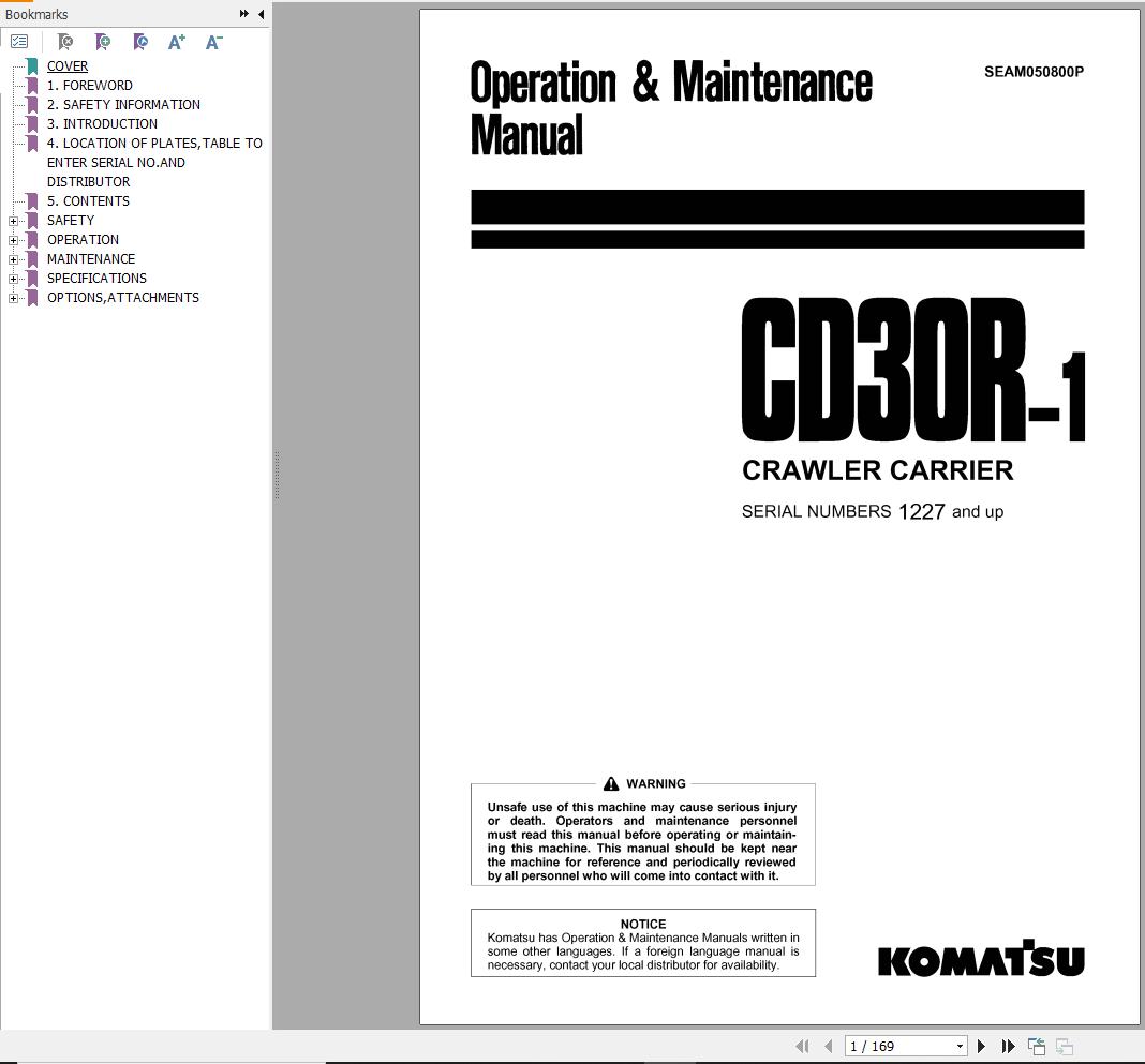 Komatsu Crawler Carrier CD30R 1 Operation Maintenance Manual SEAM050800P