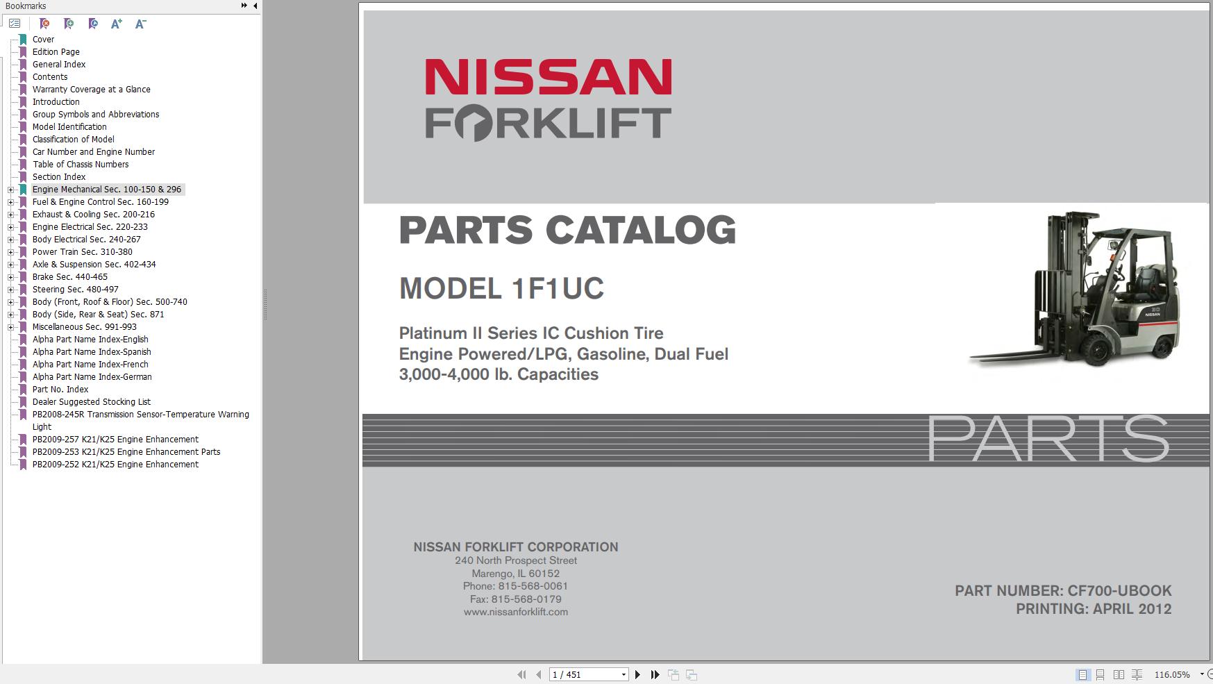 Nissan Forklift 1F1UC Parts Catalog CF700 UBOOK