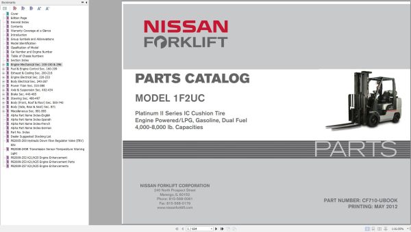 Nissan Forklift 1F2UC Parts Catalog CF710 UBOOK