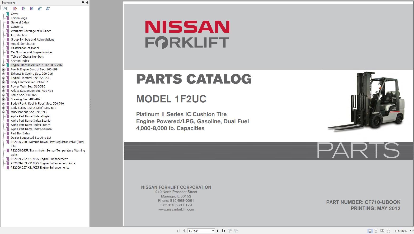 Nissan Forklift 1F2UC Parts Catalog CF710 UBOOK