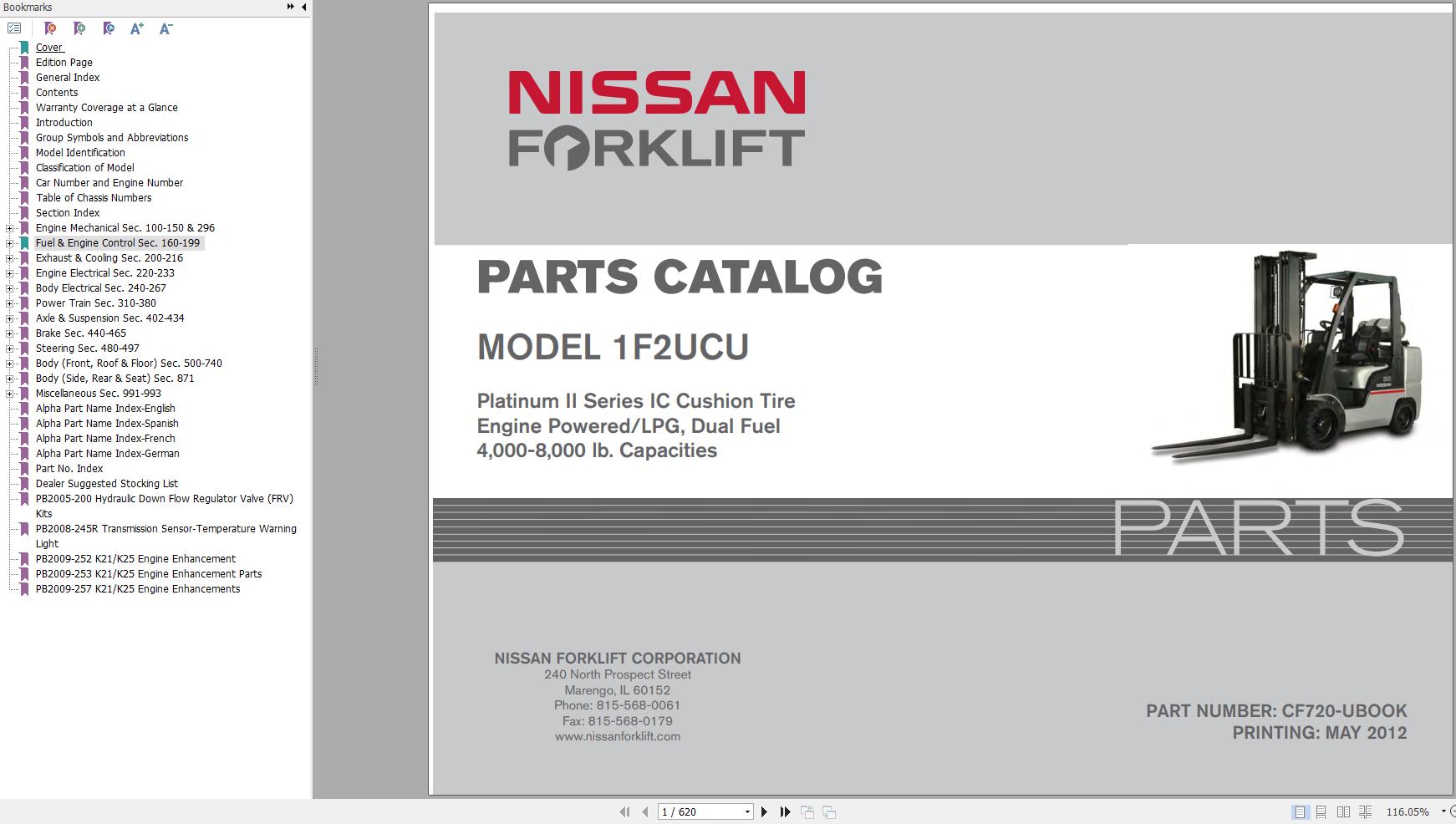Nissan Forklift 1F2UCU Parts Catalog CF720 UBOOK