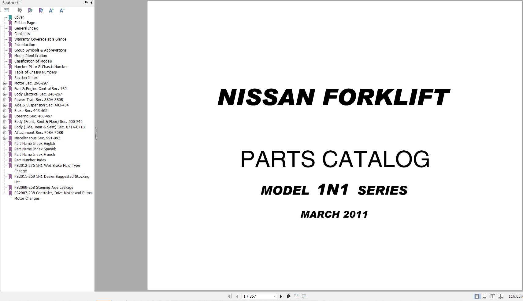 Nissan Forklift 1N1 Series Parts Catalog CF610 SUBOO K