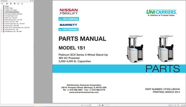 Nissan Forklift 1S1 Parts Catalog CF300 UBOOK