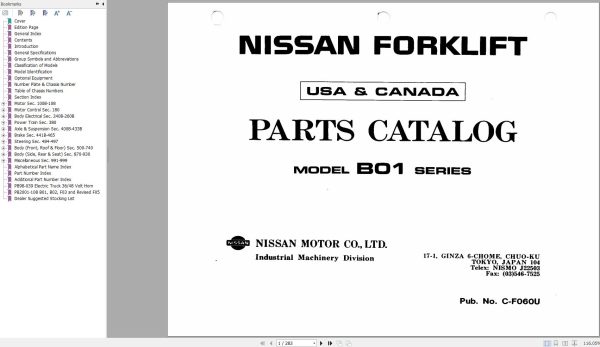 Nissan Forklift B01 Series Parts Catalog CF060 UBOOK