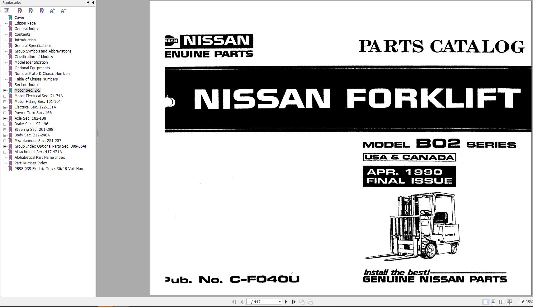 Nissan Forklift B02 Series Parts Catalog CF040 UBOOK