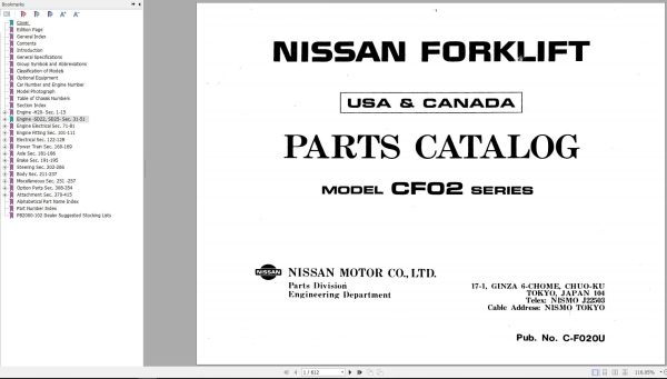 Nissan Forklift CF02 Parts Catalog CF020 UBOOK