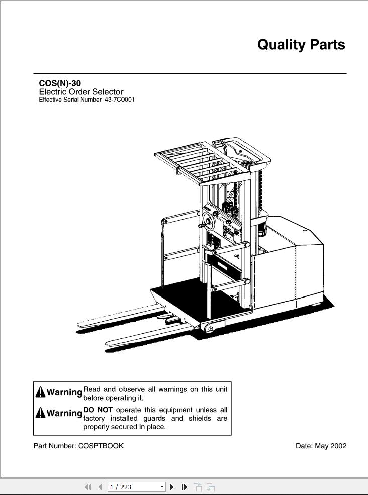 Nissan Forklift COS 30 COSN 30 Parts Manual COSPTBOOK