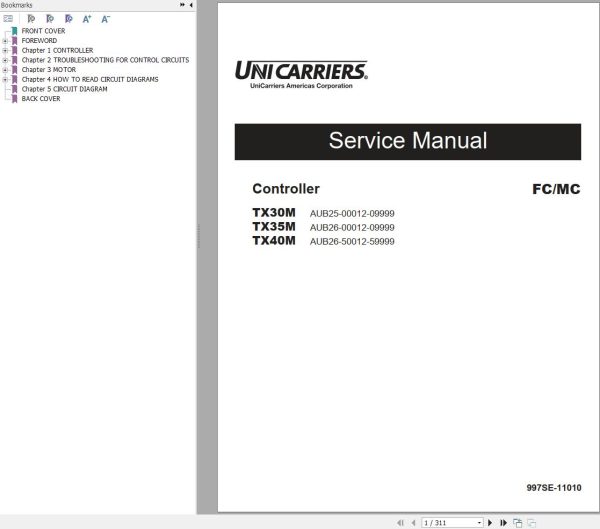 Nissan Forklift Controller TX30M TX35M TX40M Service Manual 997SE 11010