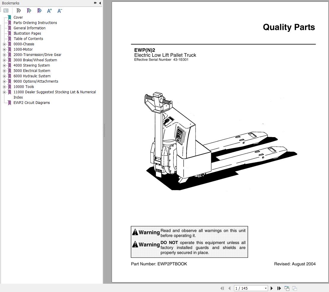 Nissan Forklift EWP2 EWN2 Parts Manual EWP2PTBOOK
