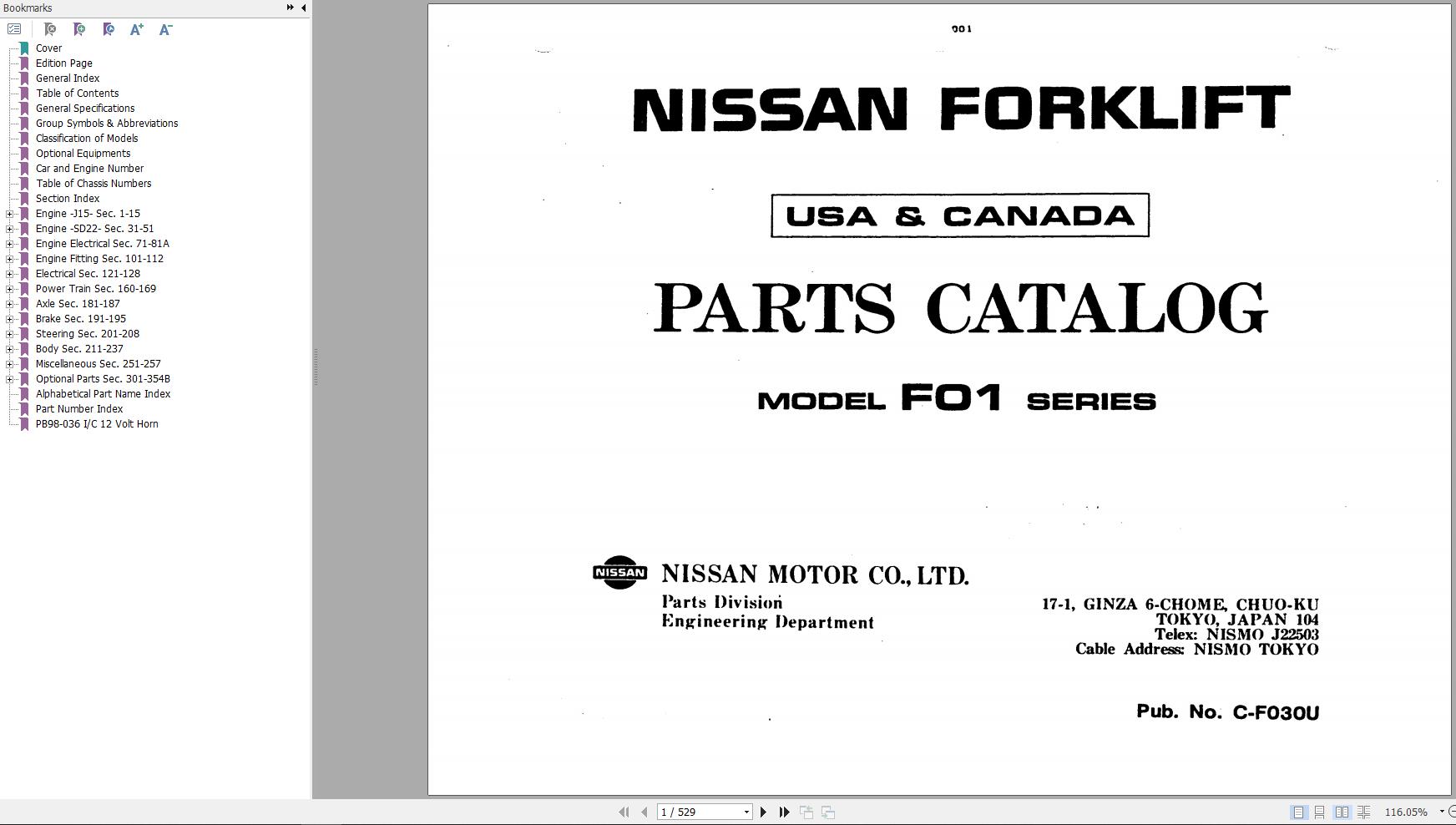 Nissan Forklift F01 Series Parts Catalog CF030 UBOOK