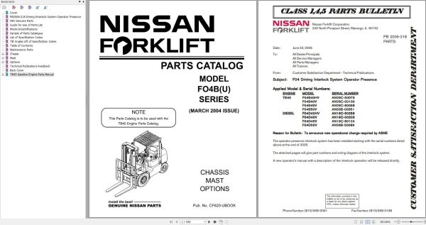 Nissan Forklift F04BU Series Parts Catalog CF620 UBOOK