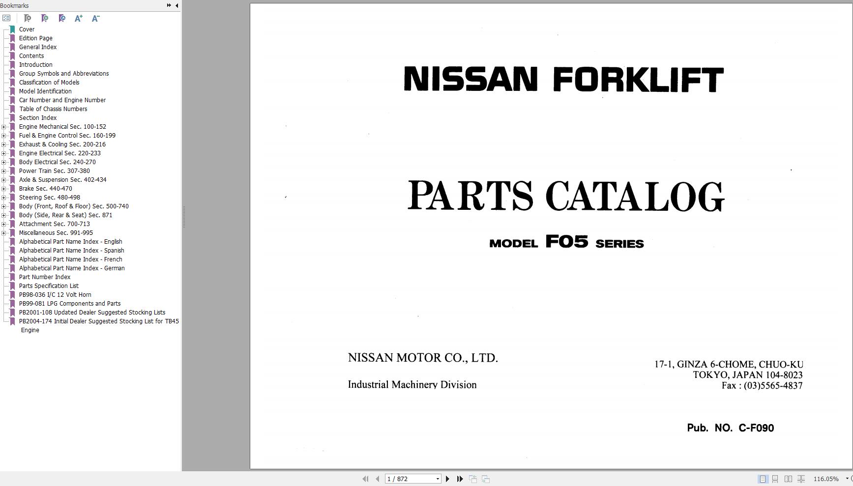 Nissan Forklift F05 Series Parts Catalog CF090 UBOOK