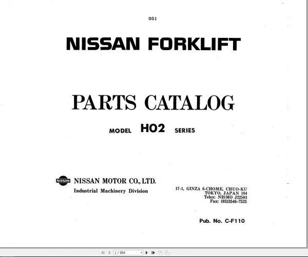 Nissan Forklift H02 Series Parts Catalog