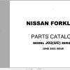 Nissan Forklift J02UC Series Parts Catalog CF390 UBOOK