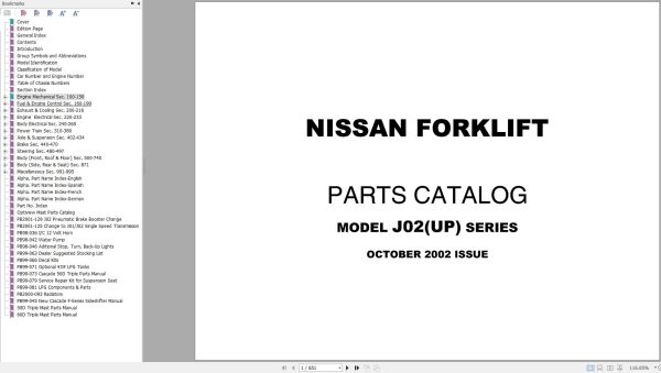 Nissan Forklift J02UP Series Parts Catalog CF400 UBOOK