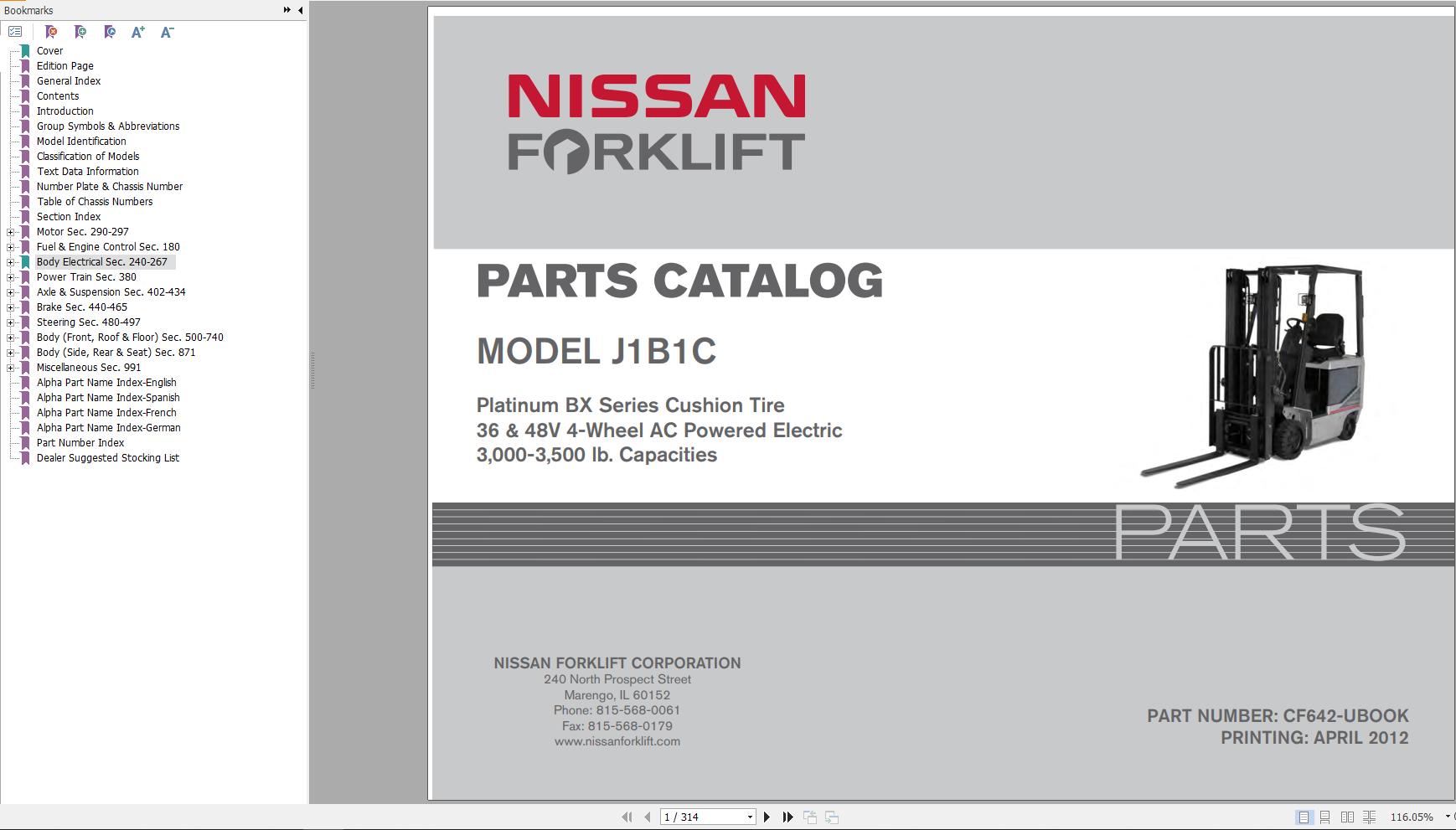 Nissan Forklift J1B1C Parts Catalog CF642 UBOOK