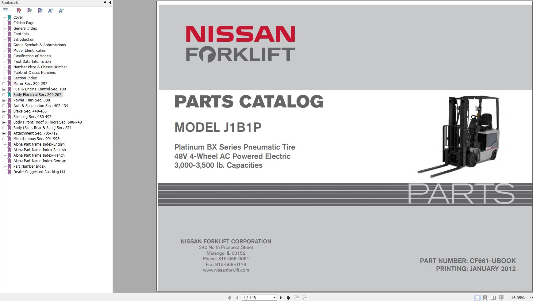 Nissan Forklift J1B1P Parts Catalog CF661 UBOOK