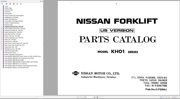 Nissan Forklift KH01 Series Parts Catalog CF250 UBOOK