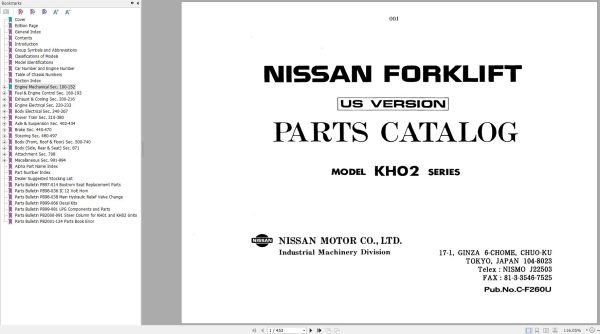 Nissan Forklift KH02 Series Parts Manual CF260 UBOOK
