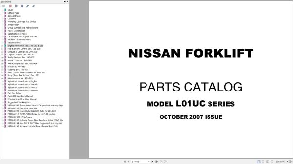 Nissan Forklift L01UC Series Parts Catalog CF550 UBOOK