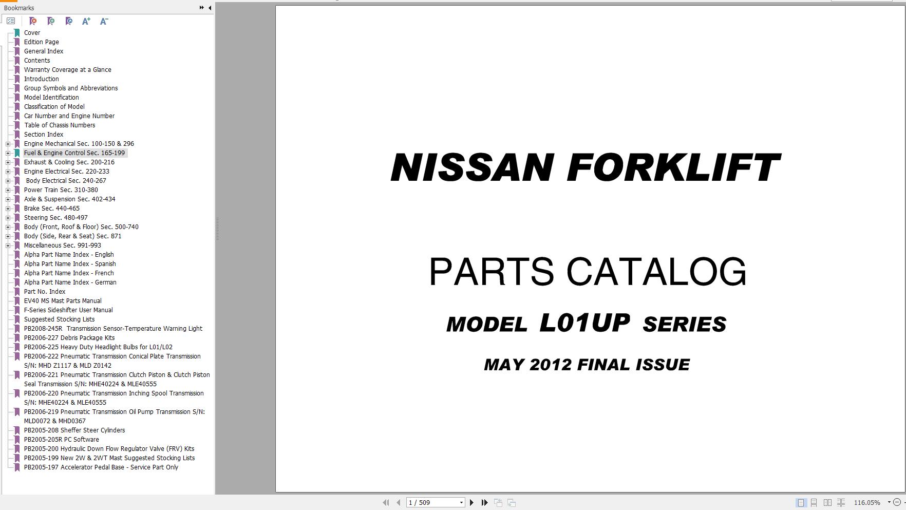 Nissan Forklift L01UP Series Parts Catalog CF520 UBOOK