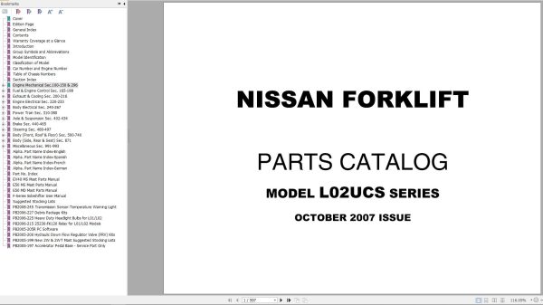 Nissan Forklift L02UCS Series Parts Catalog CF560 UBOOK