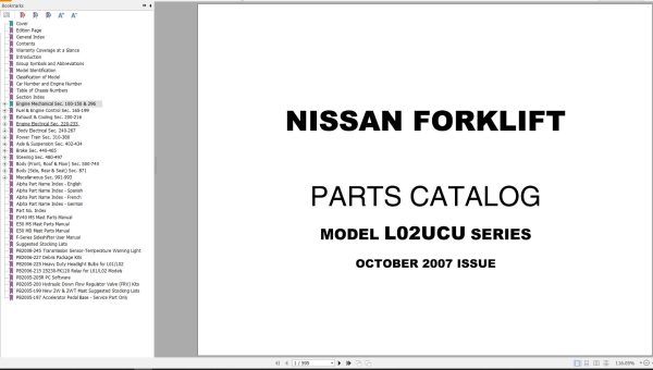 Nissan Forklift L02UCU Series Parts Catalog CF580 UBOOK