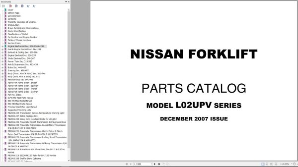 Nissan Forklift L02UPV Series Parts Catalog CF540 UBOOK