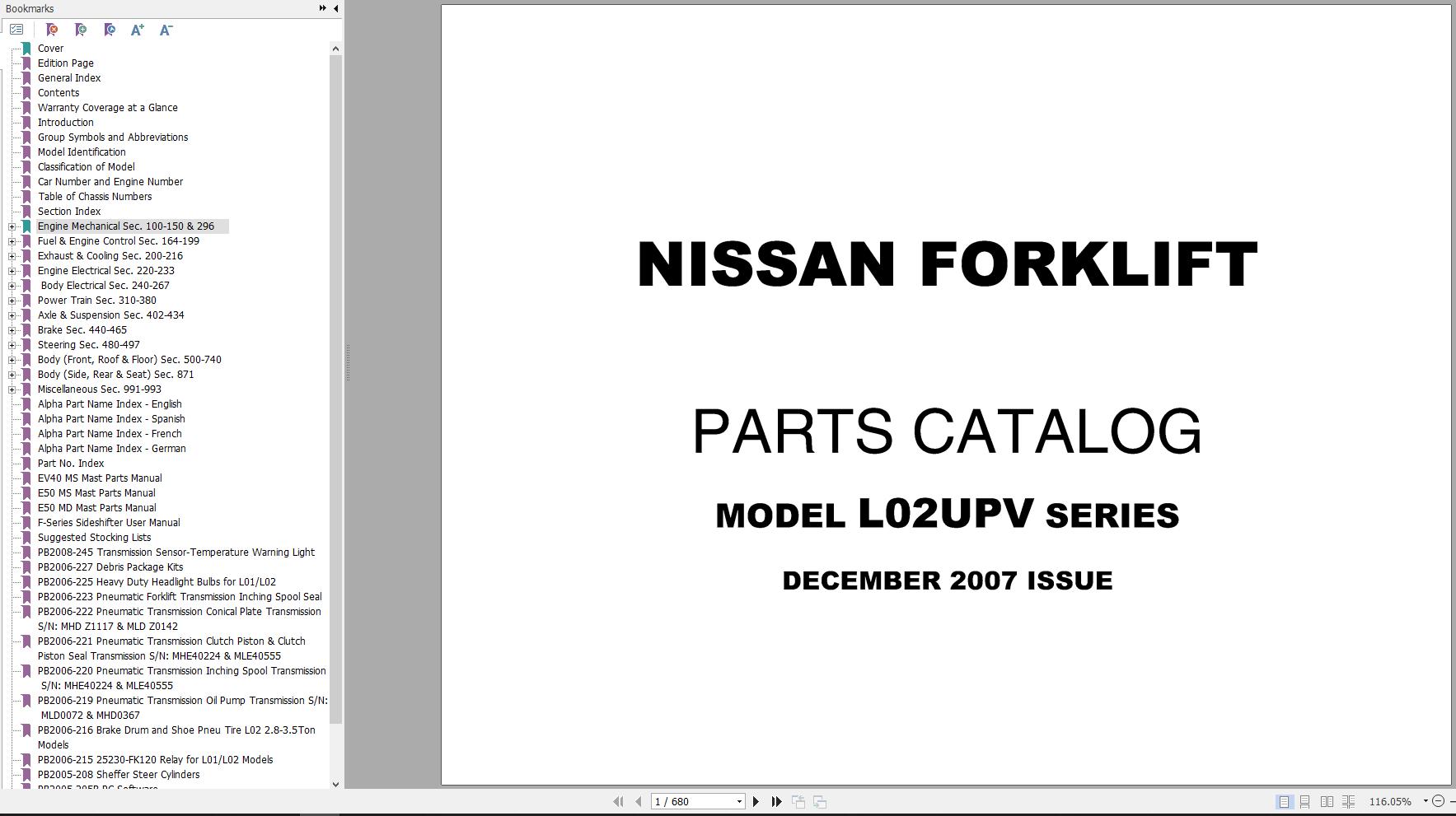 Nissan Forklift L02UPV Series Parts Catalog CF540 UBOOK
