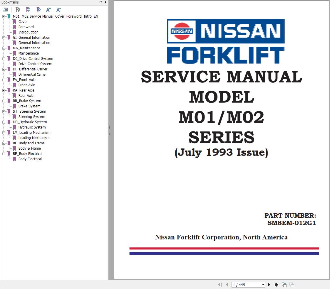 Nissan Forklift M01 M02 Series Service Manual SM8EM 012G1