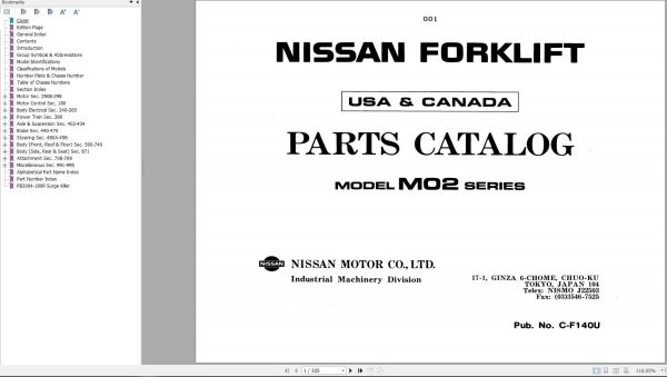 Nissan Forklift M02 Series Parts Catalog CF140 UBOOK