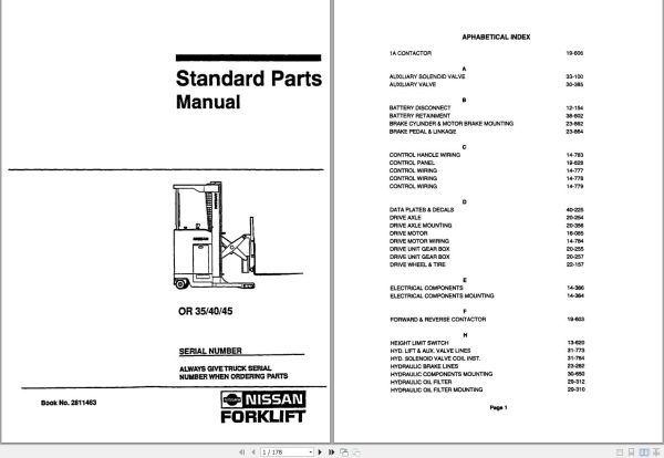 Nissan Forklift OR35 OR40 OR45 Parts Manual 2811463