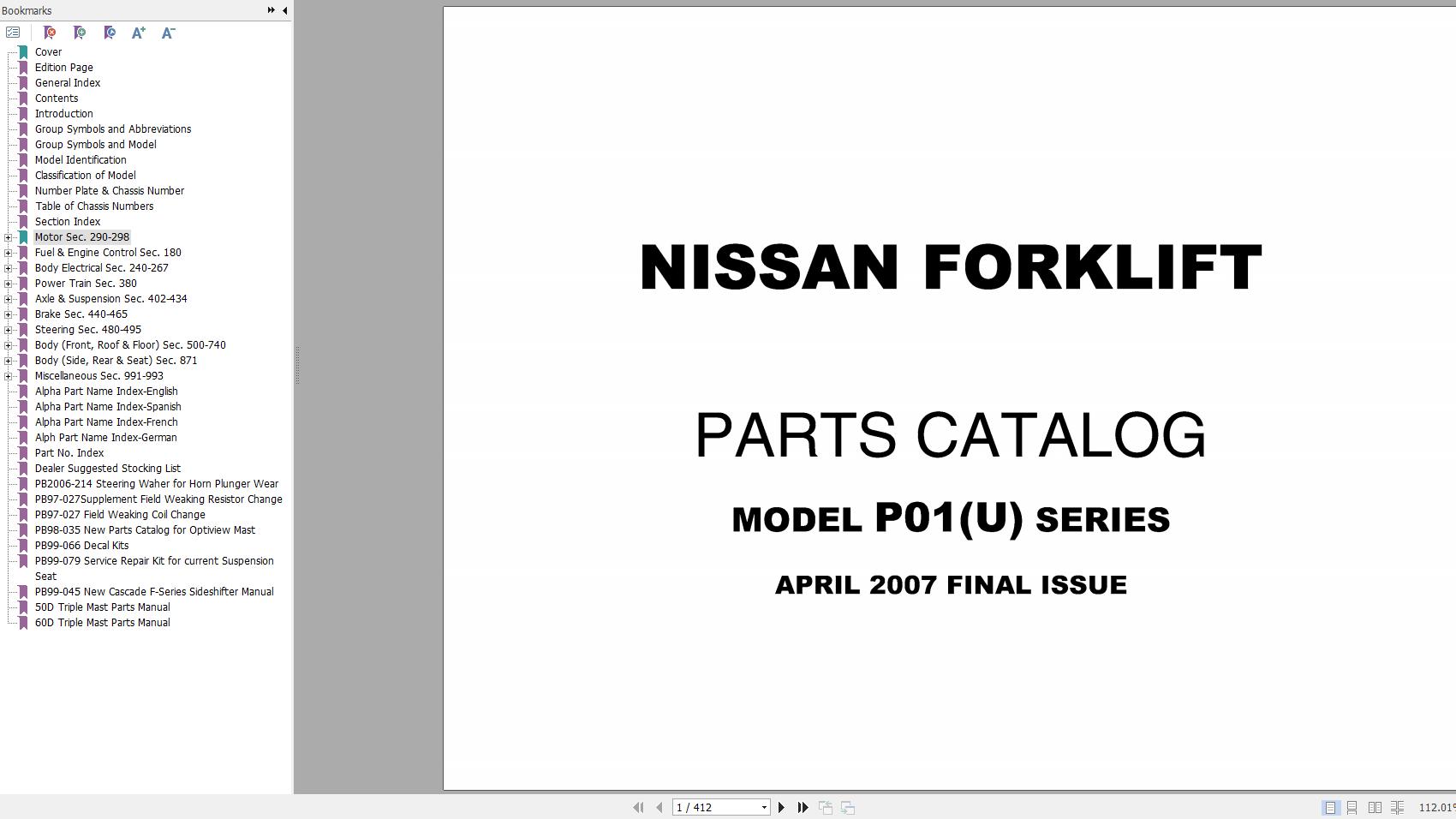 Nissan Forklift P01U Series Parts Manual CF350 UBOOK