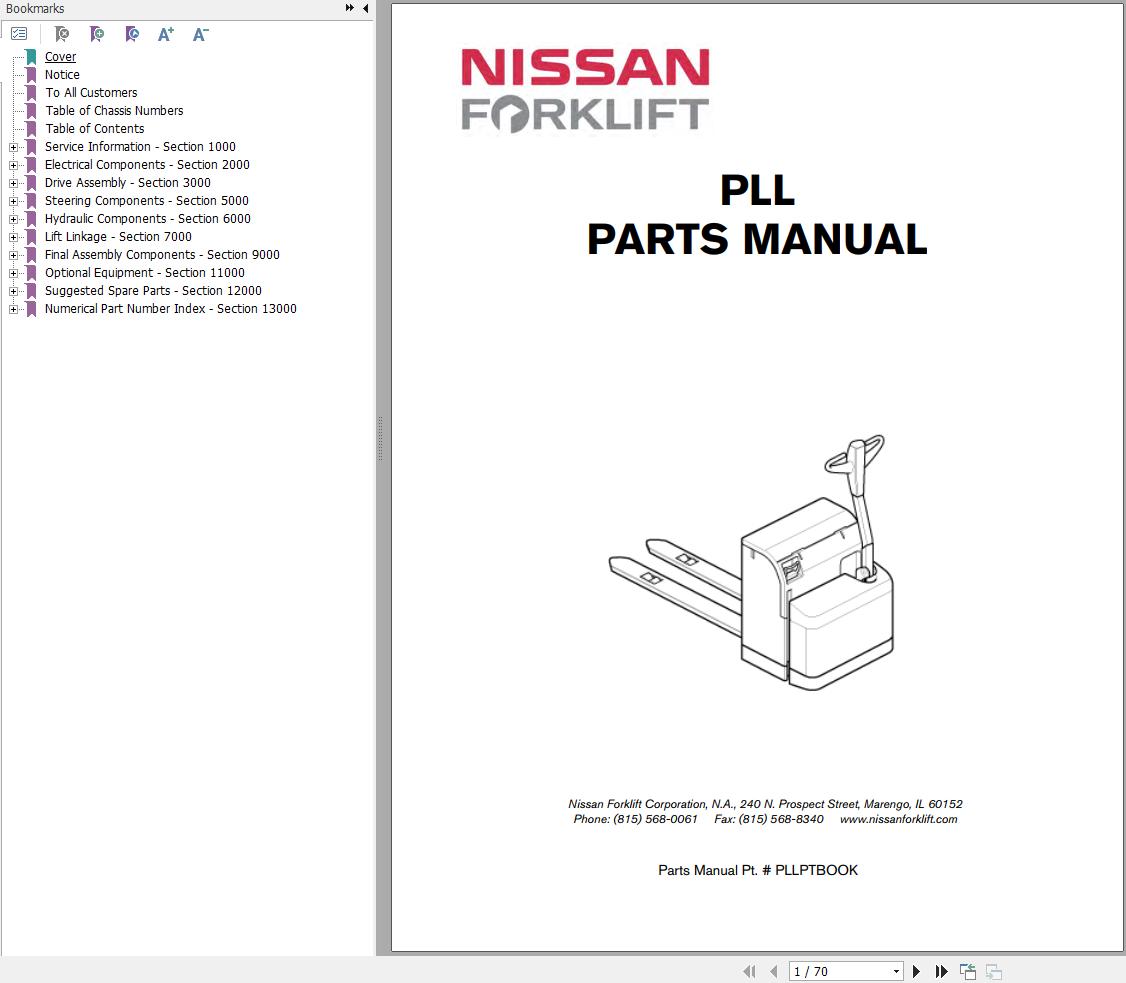 Nissan Forklift PLL Parts Manual PLLPTBOOK