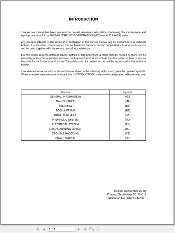 Nissan Forklift PLL Service Manual