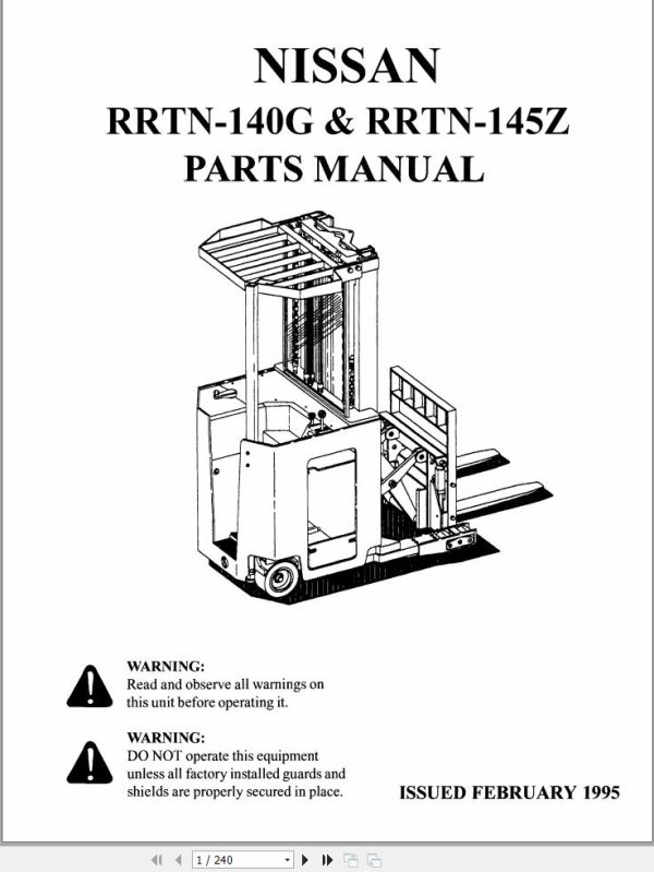 Nissan Forklift RRTN 140G RRTN 145Z Parts Manual