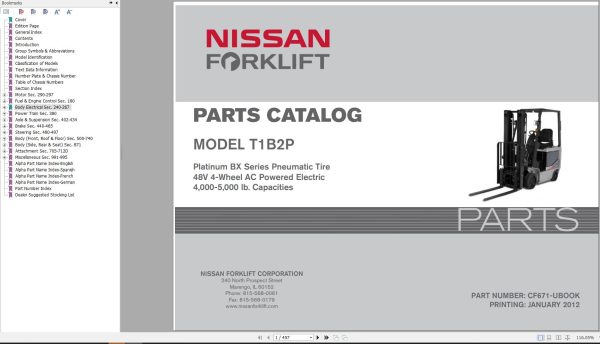 Nissan Forklift T1B2P Parts Catalog CF671 UBOOK