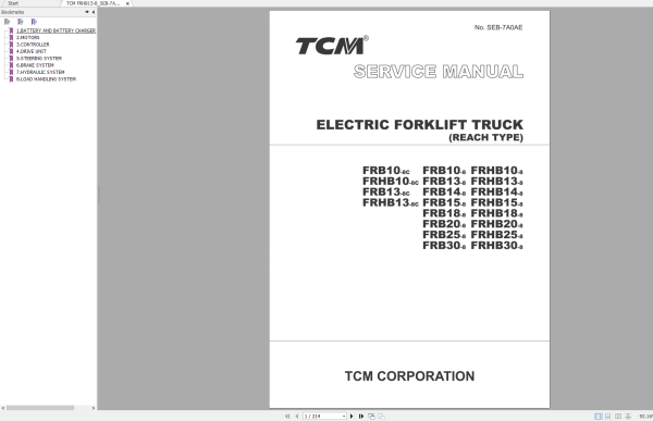 TCM Electronic Forklift Truck FRB10 8 to FRHB30 8 Service Manual SEB 7A0AE 1