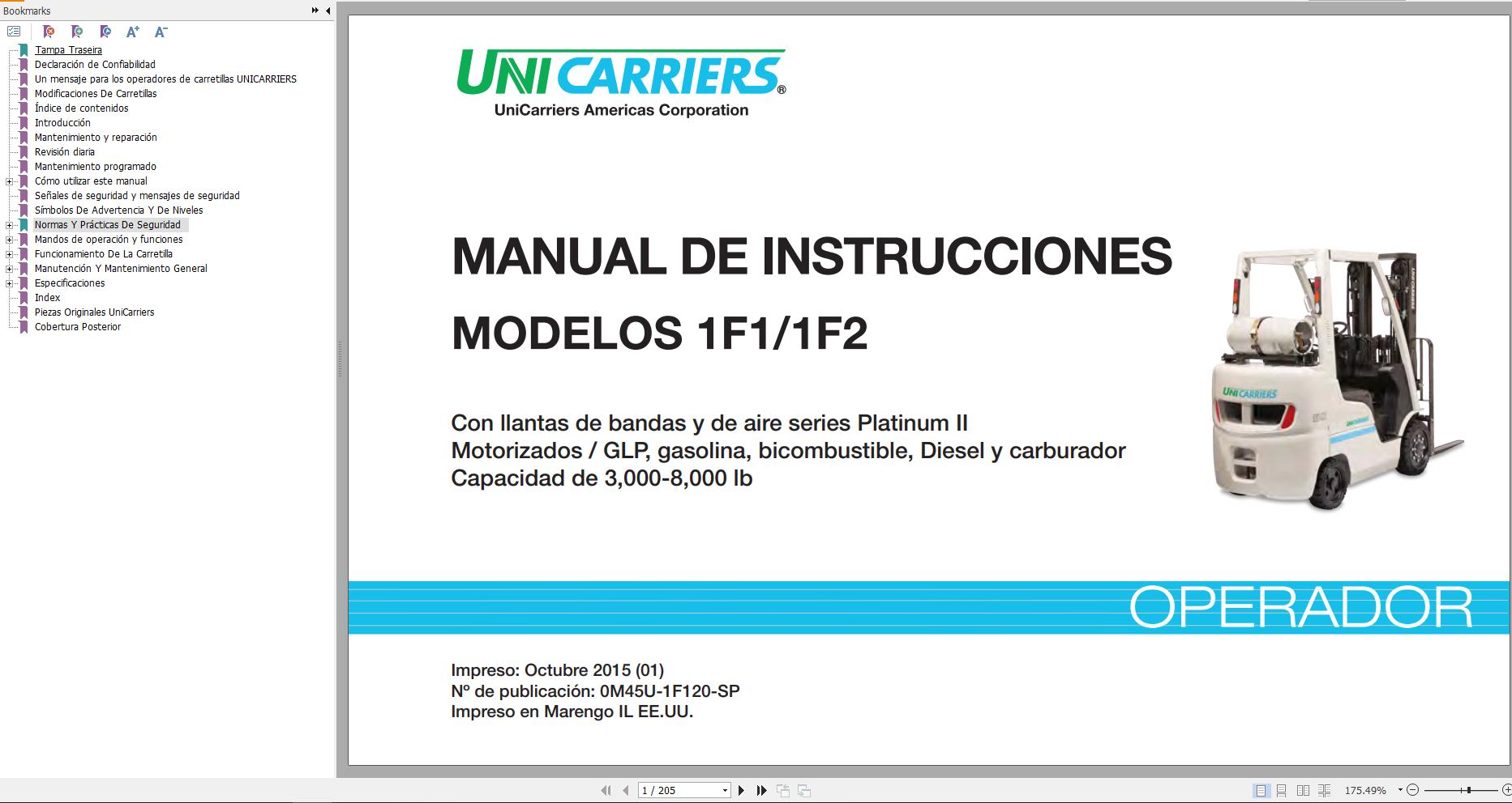 Unicarriers Forklift 1F1 1F2 Operators Manual ES