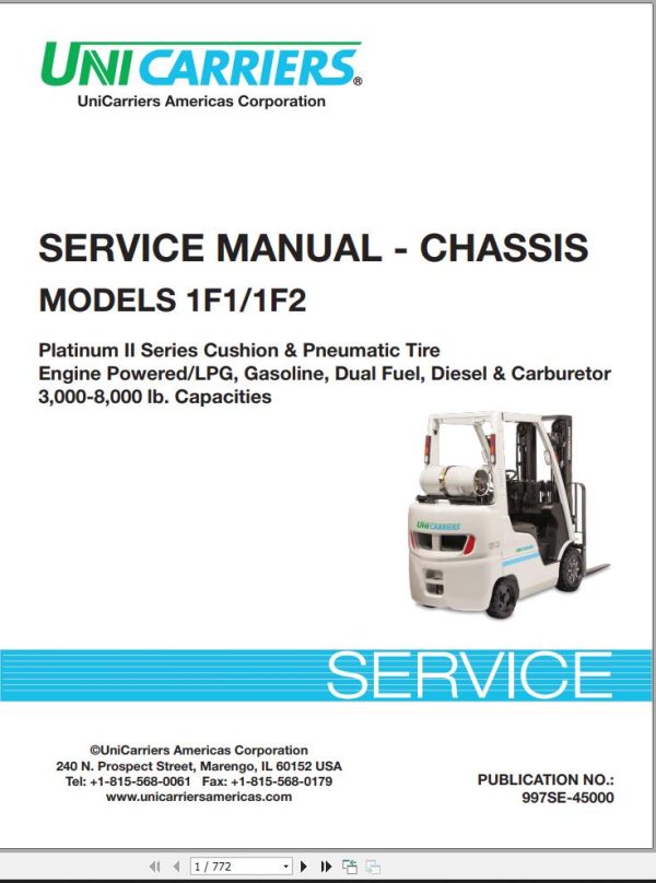 Unicarriers Forklift 1F1 1F2 Service Manual Chassis 997SE 45000